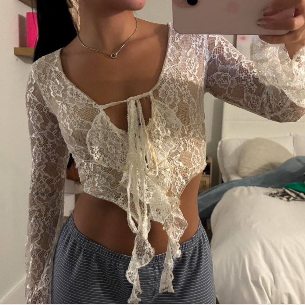 Outcast Lace Tie-Front Crop Top